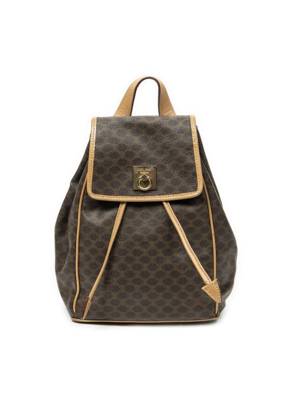 Celine Drawstring Flap Backpack Beige Brown Macadam Canvas